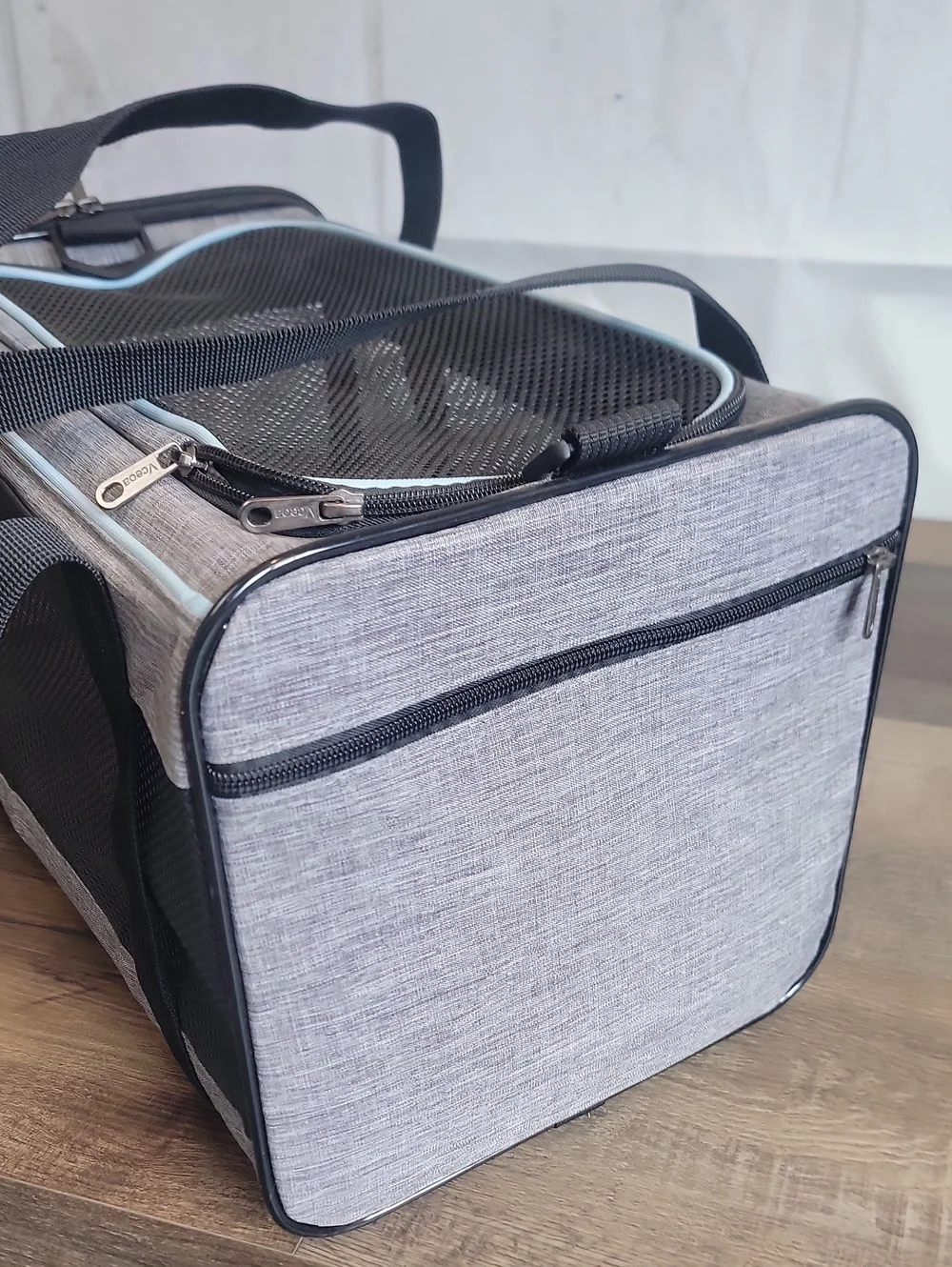 Vceoa Cat Carrier Gray & Black Soft Mesh Travel Tote 17